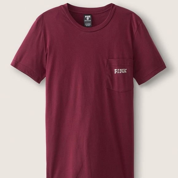 Victoria's Secret PINK Campus Short Sleeve Tee Russian Ruby Shine NEW - Picture 4 of 4